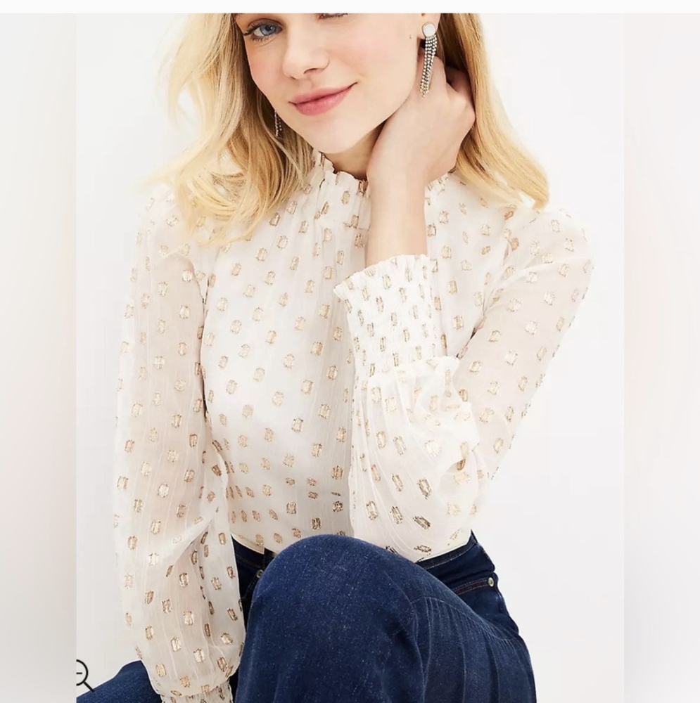 LOFT- Clip Ruffle Smocked Blouse